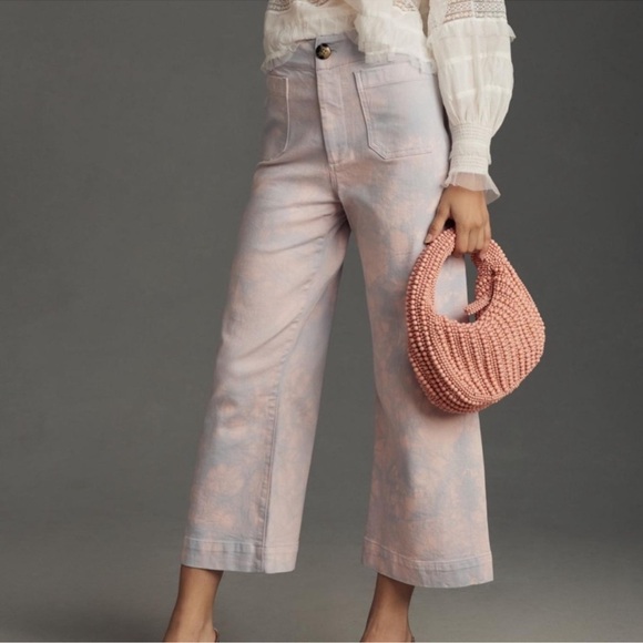 The Colette Denim Cropped Wide-Leg Jeans by Maeve Anthropologie tie dye 29